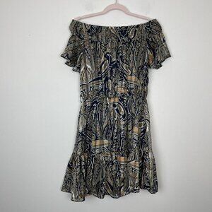 Lulus Always Right Navy Blue Multi Print Off The Shoulder Dress Medium Woman’s